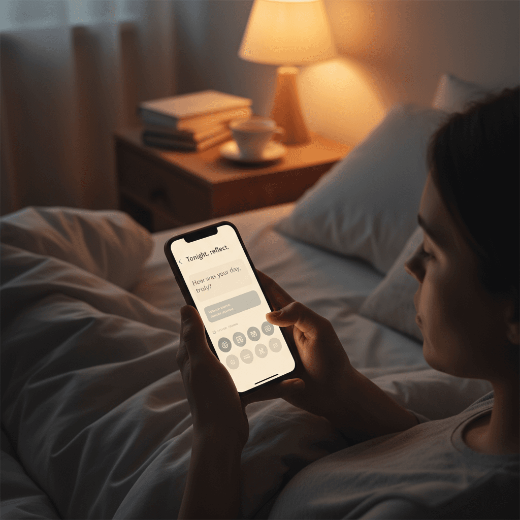 Person holding smartphone with glowing screen in mysterious cinematic setting